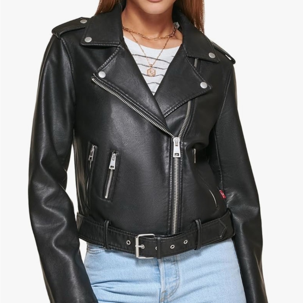 Levi's Women's Black Belted Vegan Faux Leather Moto Jacket